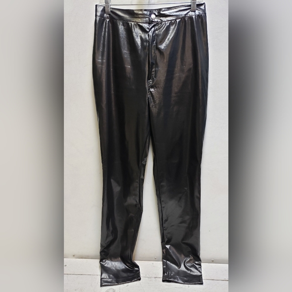 Michi by boule de neige womens large vintage PU high waisted shiny black pants - Picture 3 of 14